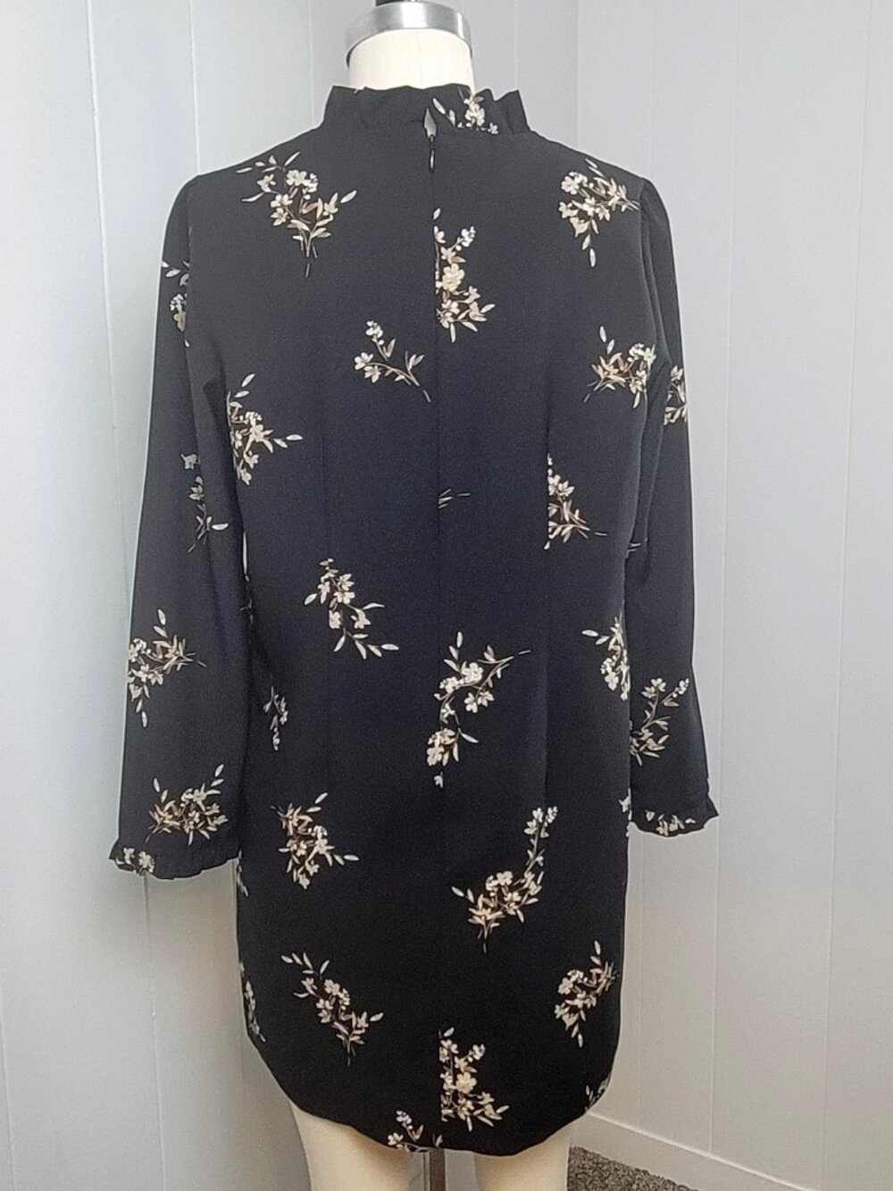 J.Crew Factory Black Floral High Neck Ruffle Shift Dress - Picture 2 of 9